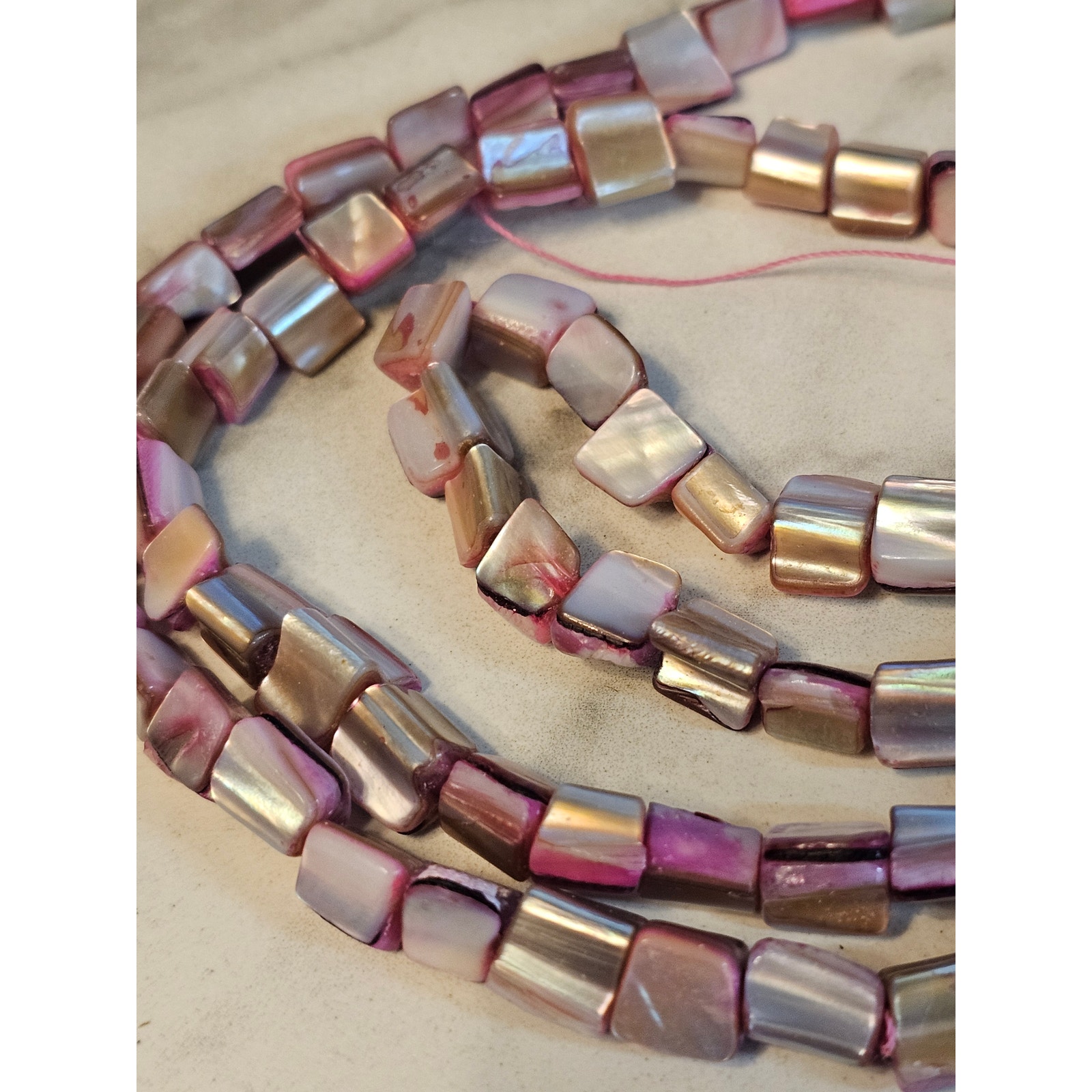 Pink Colored Shell Mother Of Pearl 36 Long Strung Beads